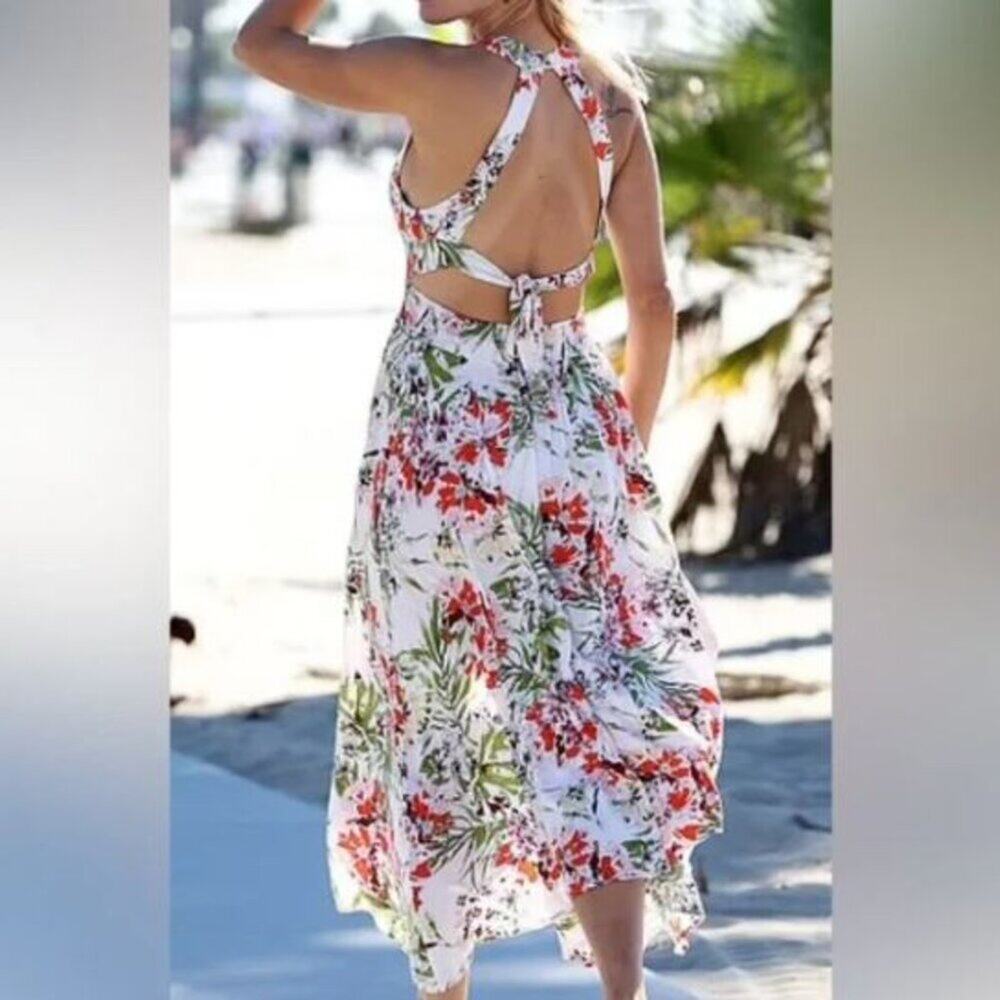Abel the Label NWT Floral Maxi Dress Small Asymmetrical Tropical Anthropologie - Picture 14 of 14